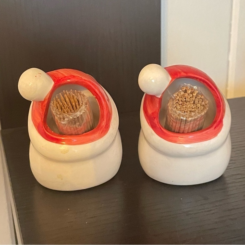 LAST CHANCE Set of 2 Santa Claus Toothpick Holders Christmas Party Decor Holiday - Picture 2 of 9